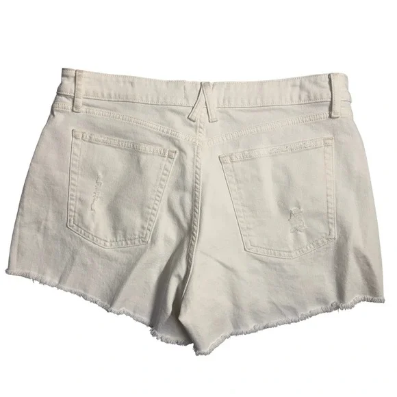 White Denim Distressed Frayed Hem Shorts Size 16 Cheeky Shortie - Picture 5 of 5